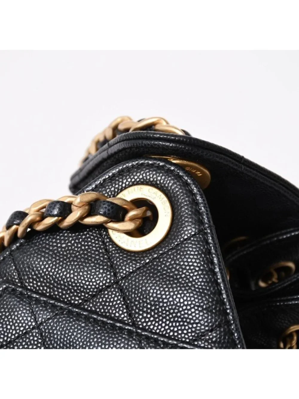 Chanel 25 Medium Chain Bag CC Logo Caviar Leather Black